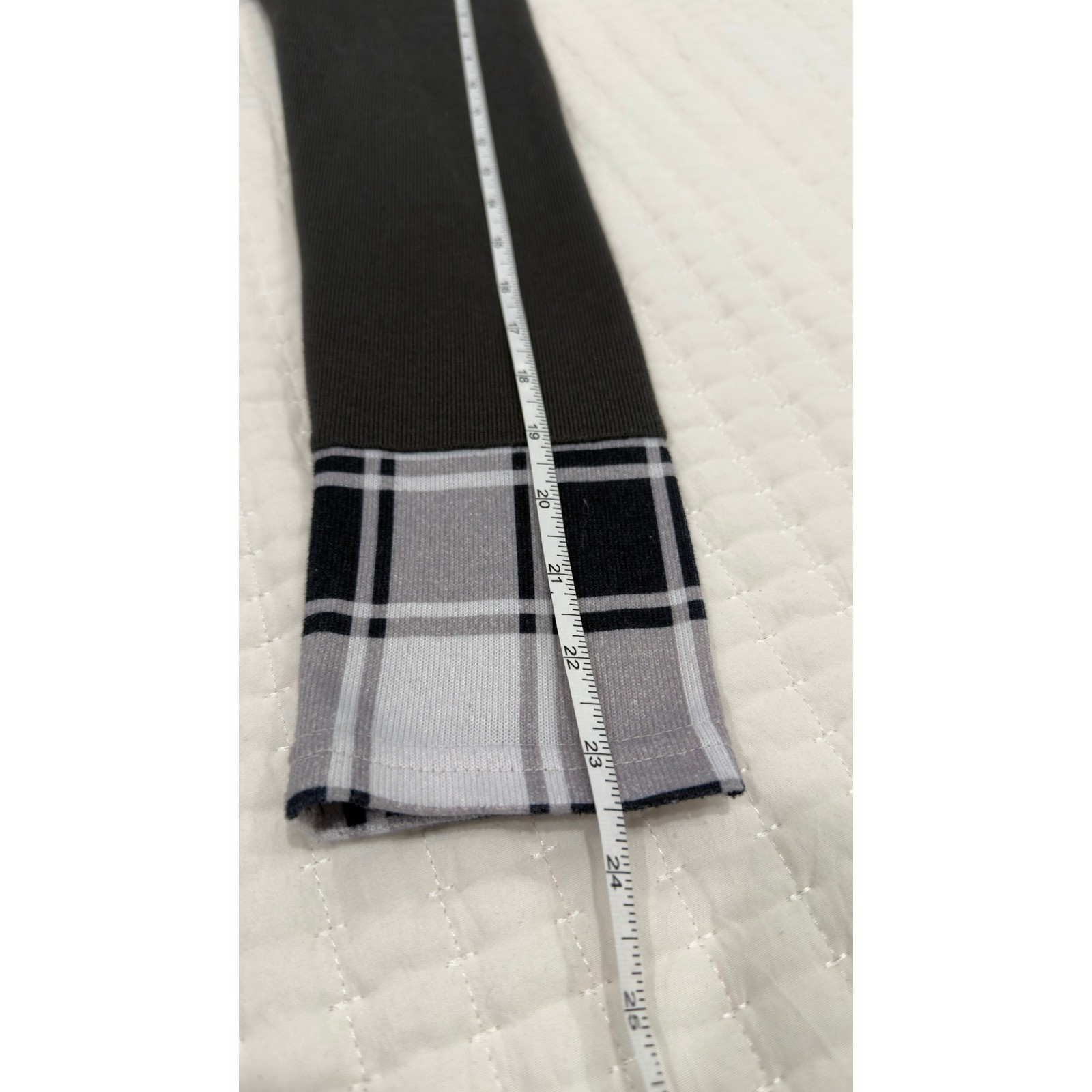 Charcoal Grey Plaid Cowl Neck Tunic Top with Elbow Patches Medium