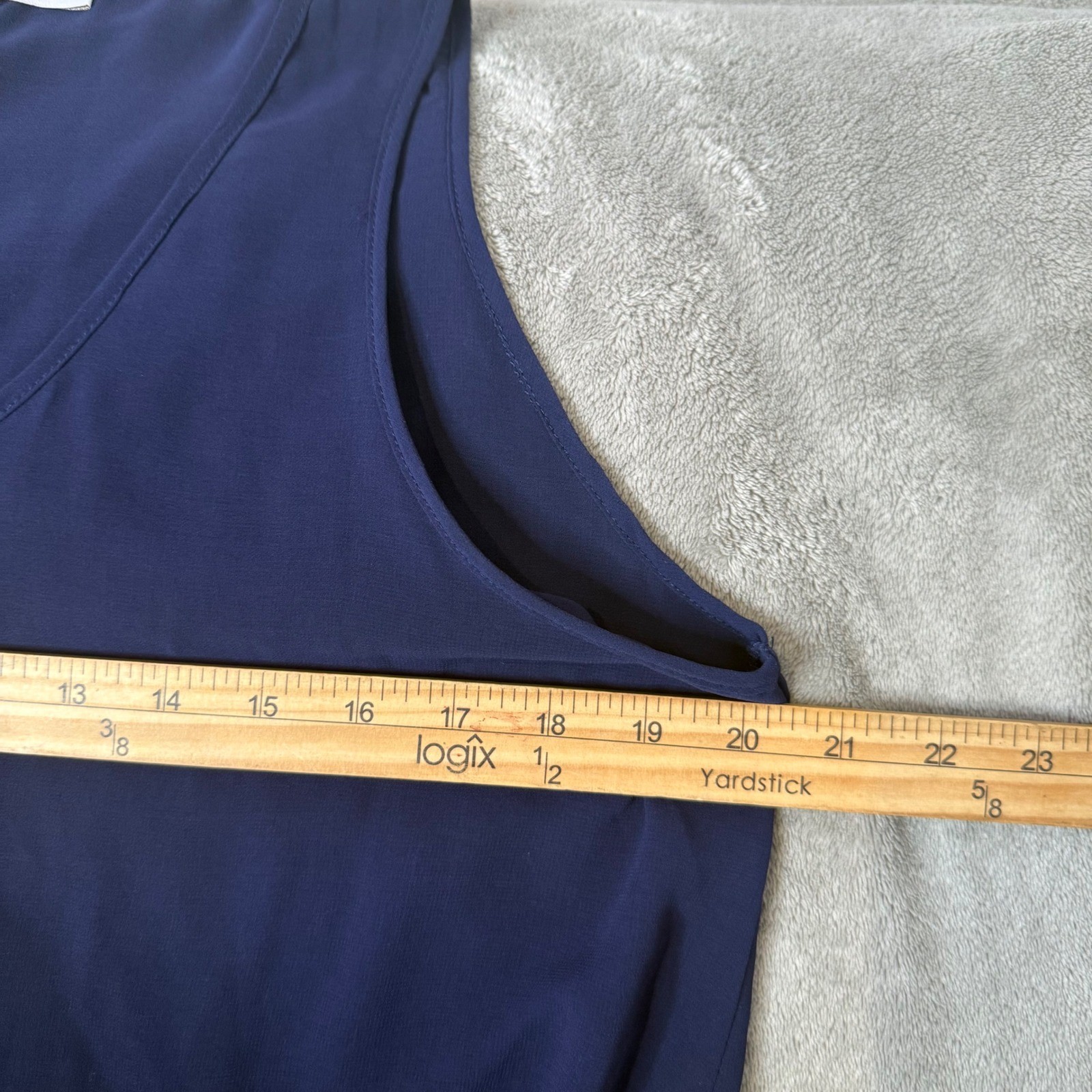 Navy Blue Layered Tank Top Womens M Split Back Chiffon Office Minimalist Shell