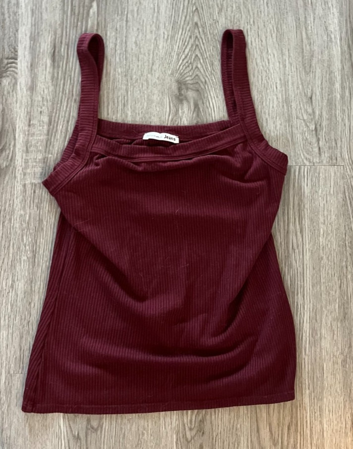 Reformation Jeans Burgundy Ribbed Tank Top Basic Square Neckline, Size M