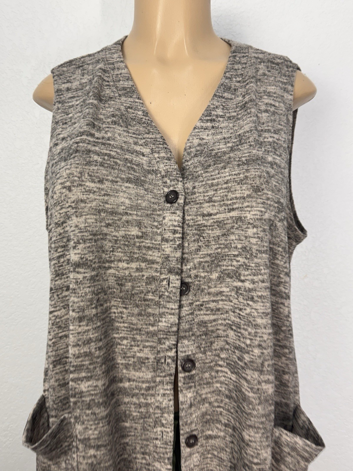 LOGO Marl Lace Hems Insert, Button Front Cardigan Stretch Women Size LCasual Top