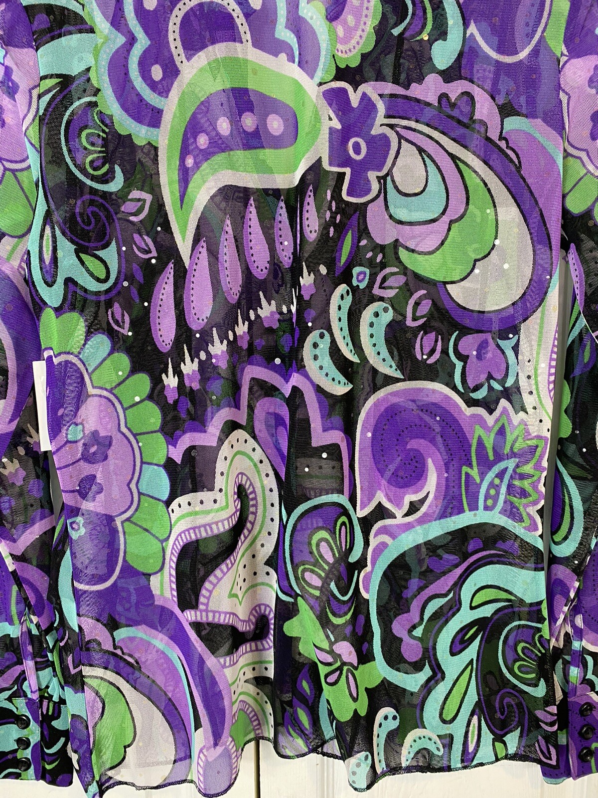 Erin London sheer size small long sleeve shirt ruched new purple green black