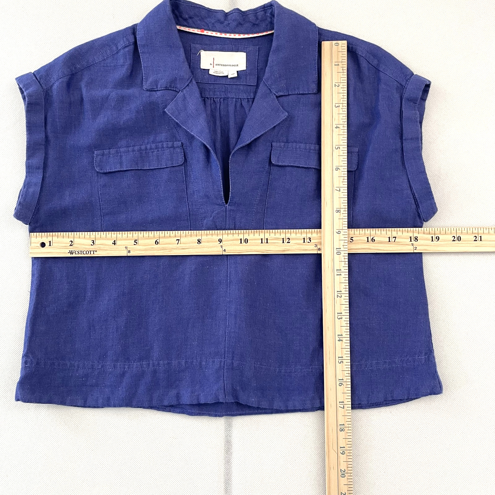 Anthropologie Sleeveless Collared Popover Blouse Blue Linen Blend Size XSP-(dmp)