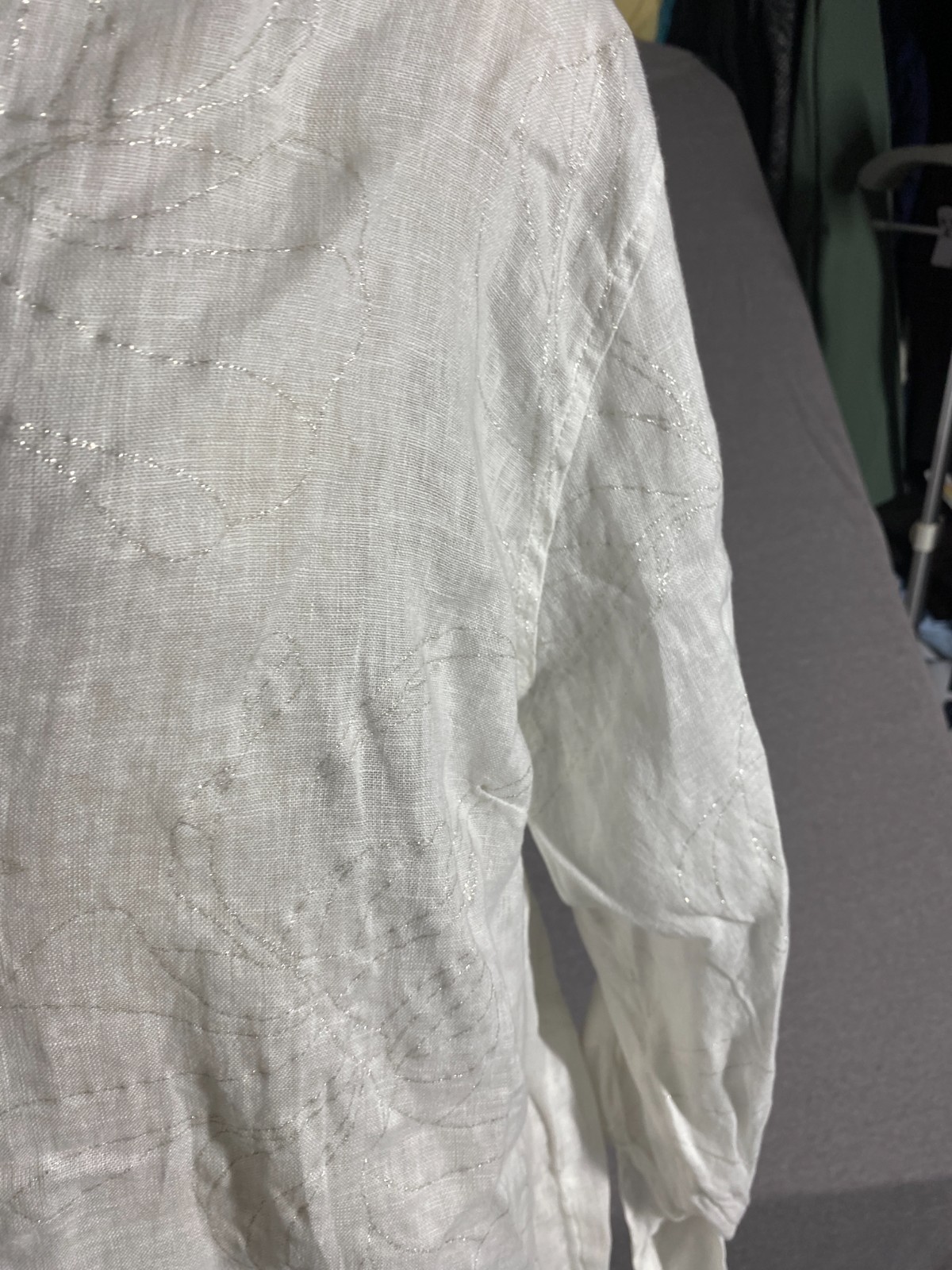 Calypso St. Barth Blouse NEW Women 3X 100% Linen White Silver Metallic Accent
