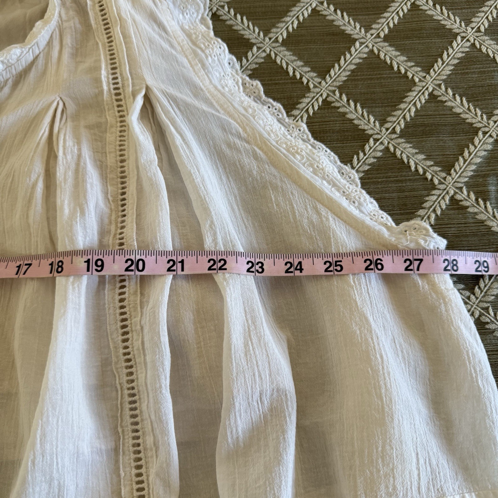 Stitch + Feather Cotton Eyelet Crochet Cropped Tank Top M Beige Boho Cottagcore