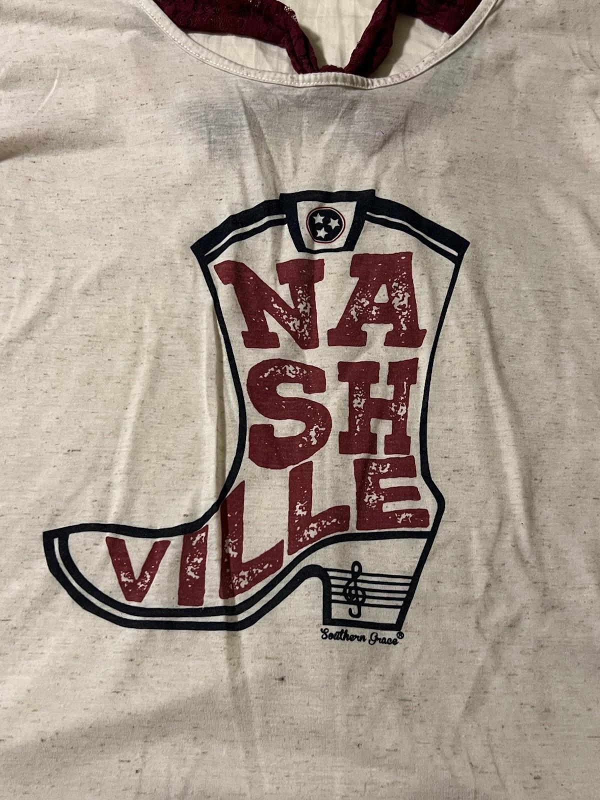 Southern Grace Women’s S White Knit V-Neck Short Sleeve Nashville Boots Tee