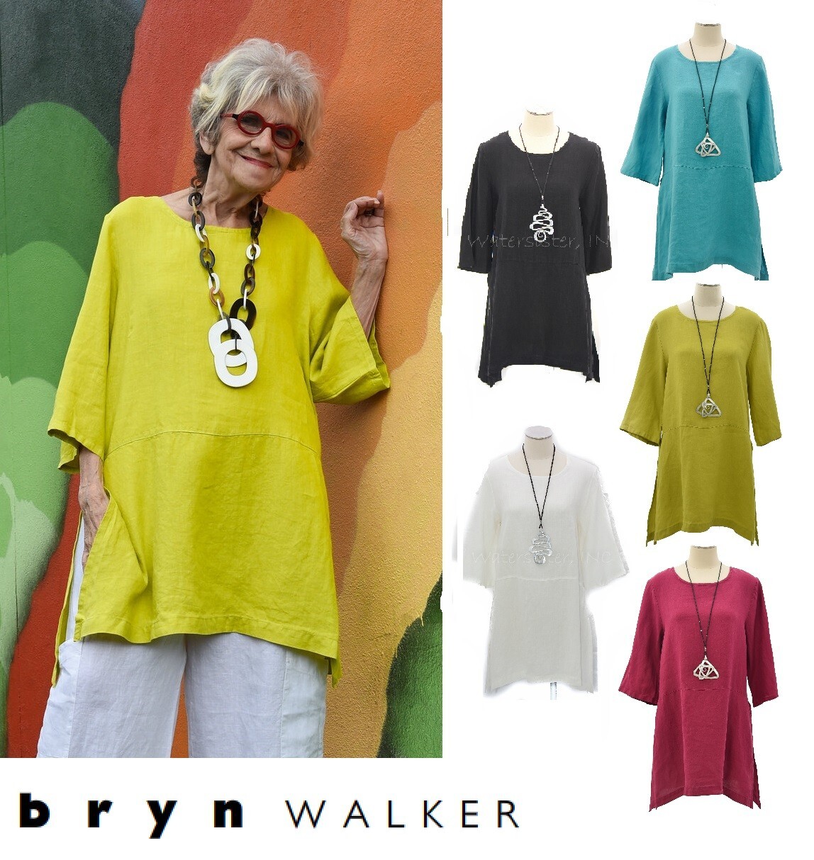 BRYN WALKER Light Linen BRE TRUNIC A-Line Slit-Side Top 3/4Sleeves S M L COLORS
