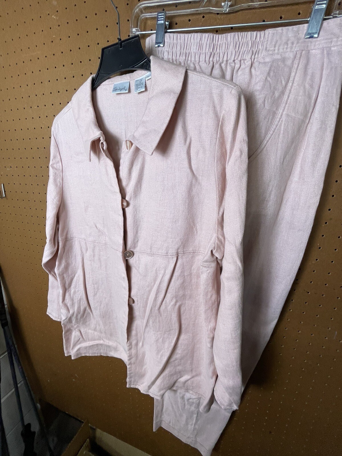 Spiegel Women’s Linen Light Pink Top Jacket & Pants Size 14 EUC Beautiful