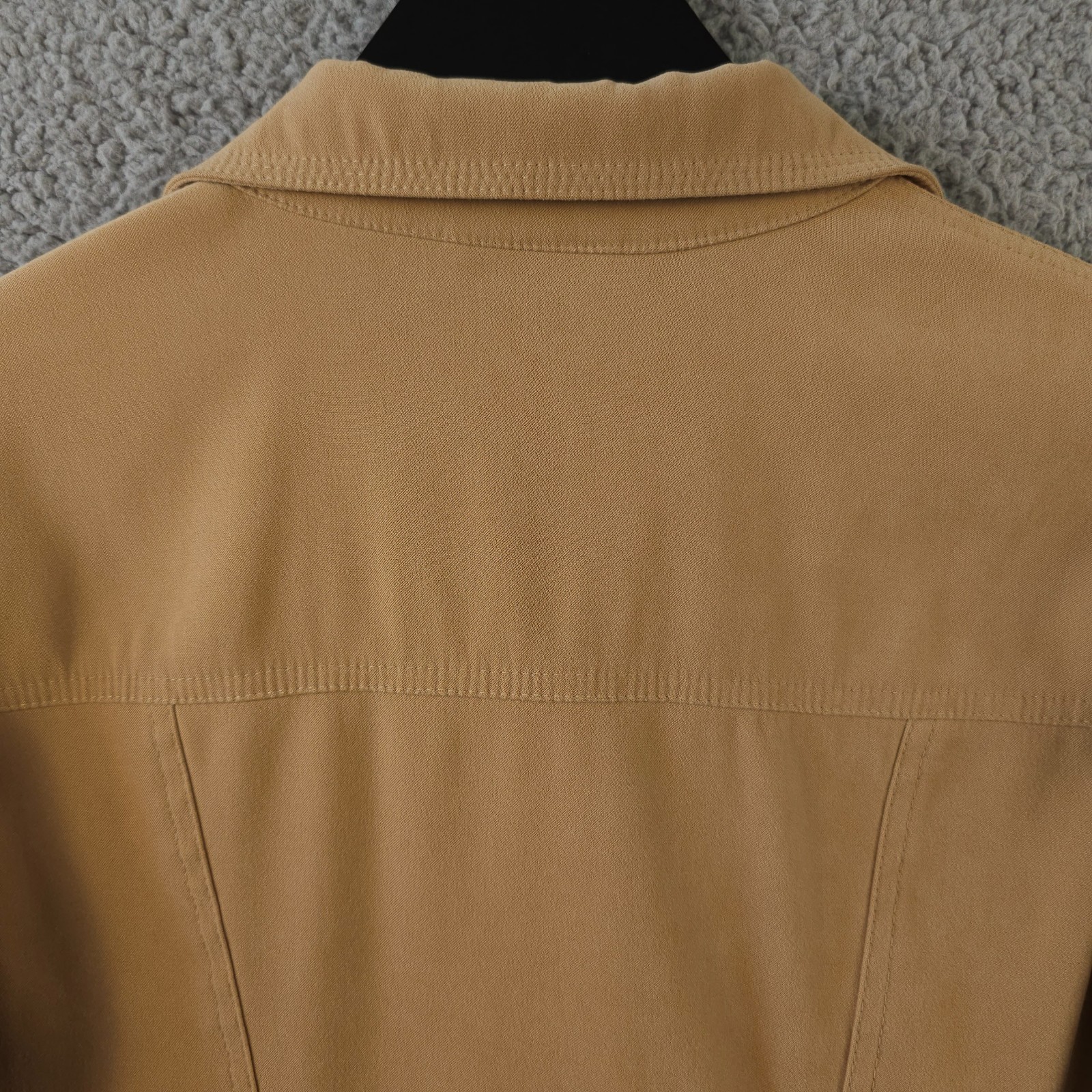 Vintage Talbots Shirt Womens SP Tan Button Up Faux Suede Career Office Stretch