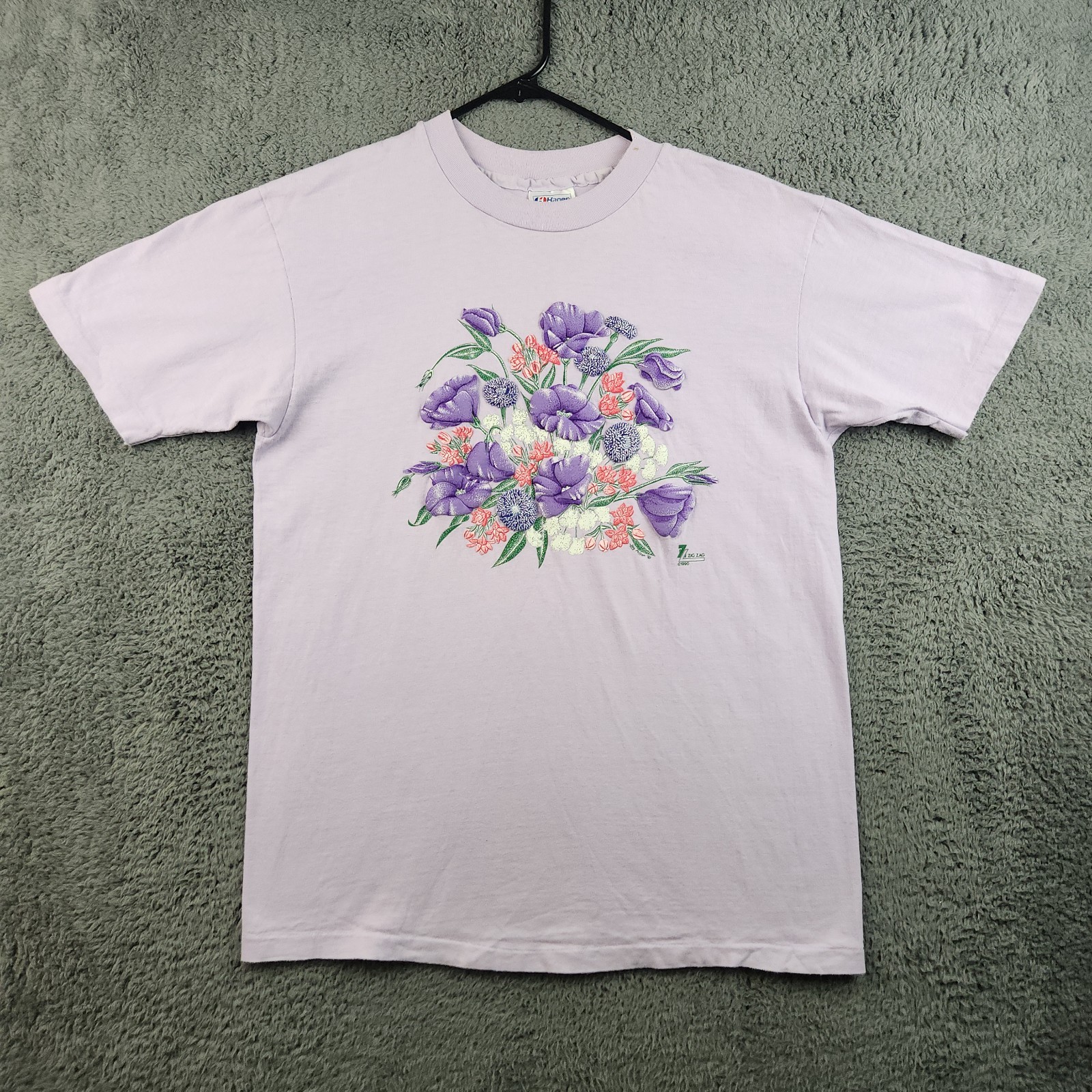Vtg 90’s Single Stitch Shirt Women’s Large Raised 3D Spring Flowers Mom Grandma