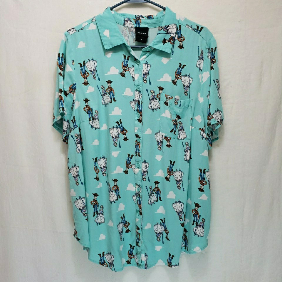 Torrid Disney Pixar Toy Story Woody Bo Peep Button Down Shirt Size 2 Mint Cloud