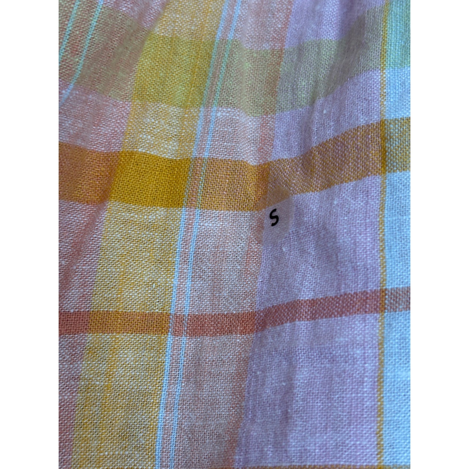 American Eagle Pink Orange Plaid Short Sleeve Button Down Shirt Womens Small