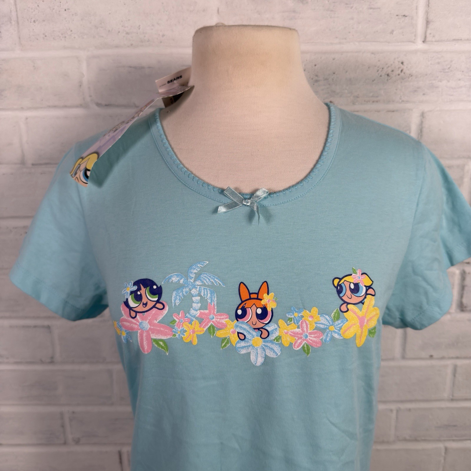 VTG 2001 Powerpuff Girls T Shirt Women Medium Blue Cartoon Network Baby Tee NWT