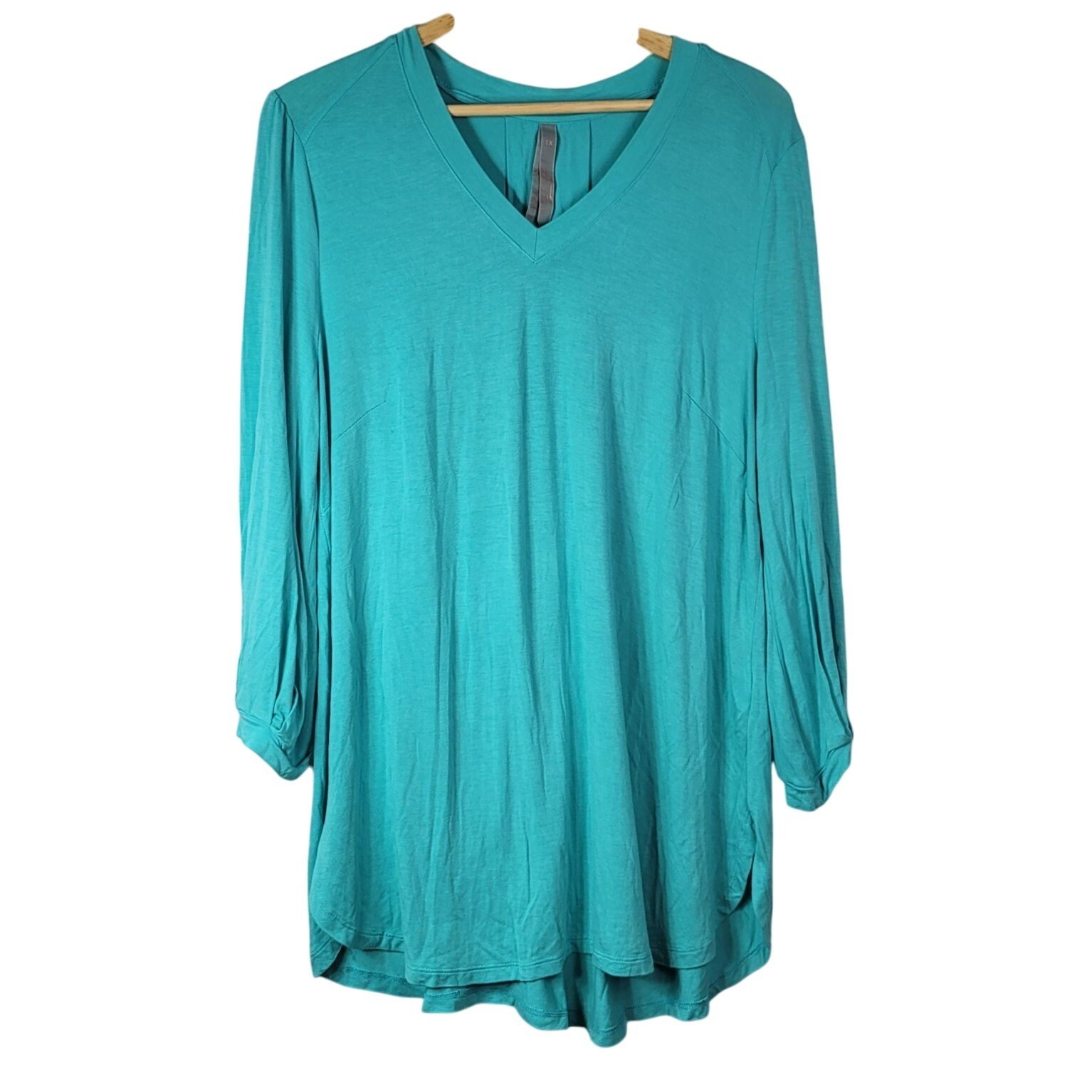 Melissa McCarthy Seven7 Tunic Top Blue Turquoise 1X Long Sleeve Pullover V Neck