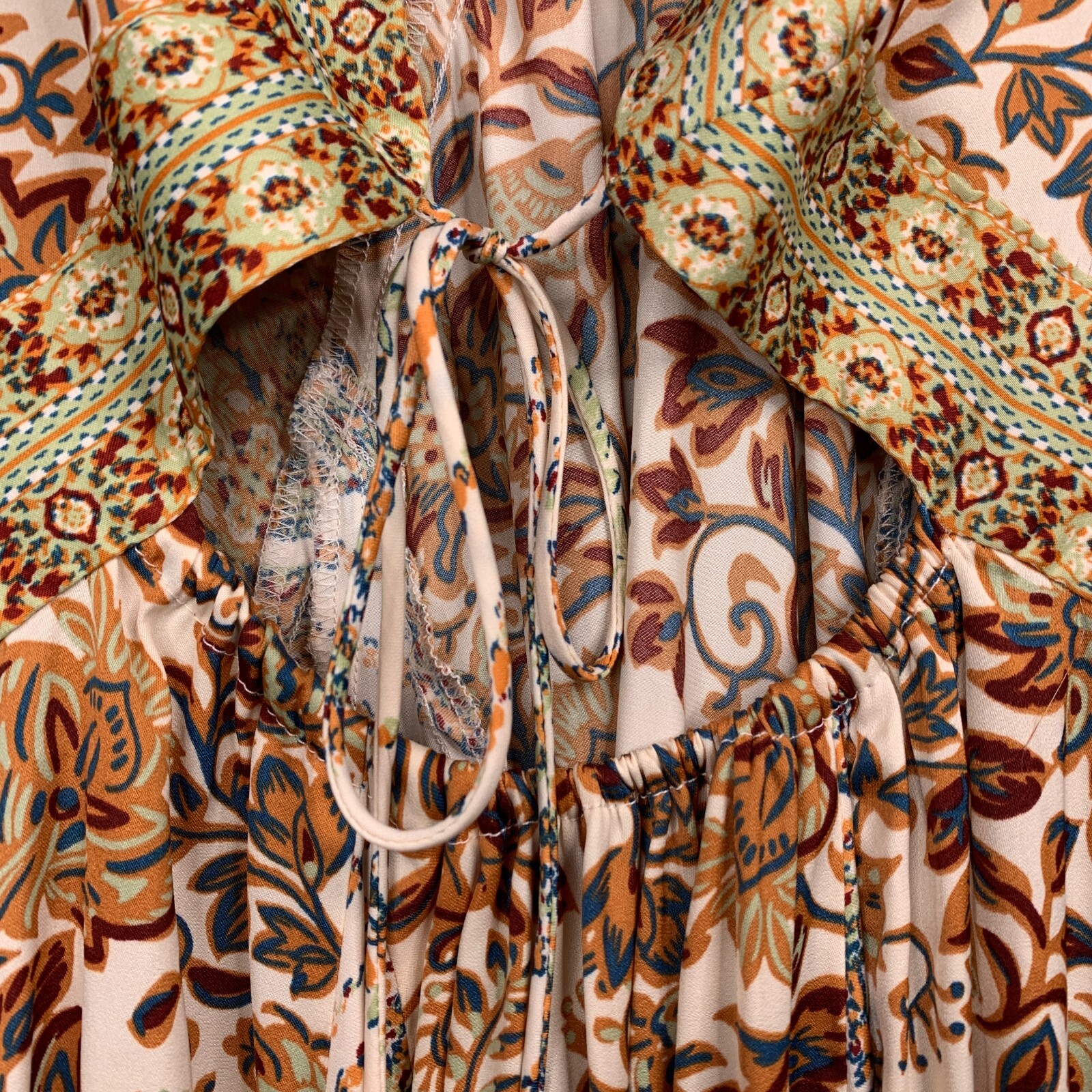 Free People Tunic M Floral Stevie Flowy Pleating Tie Back Mini Dress Festival