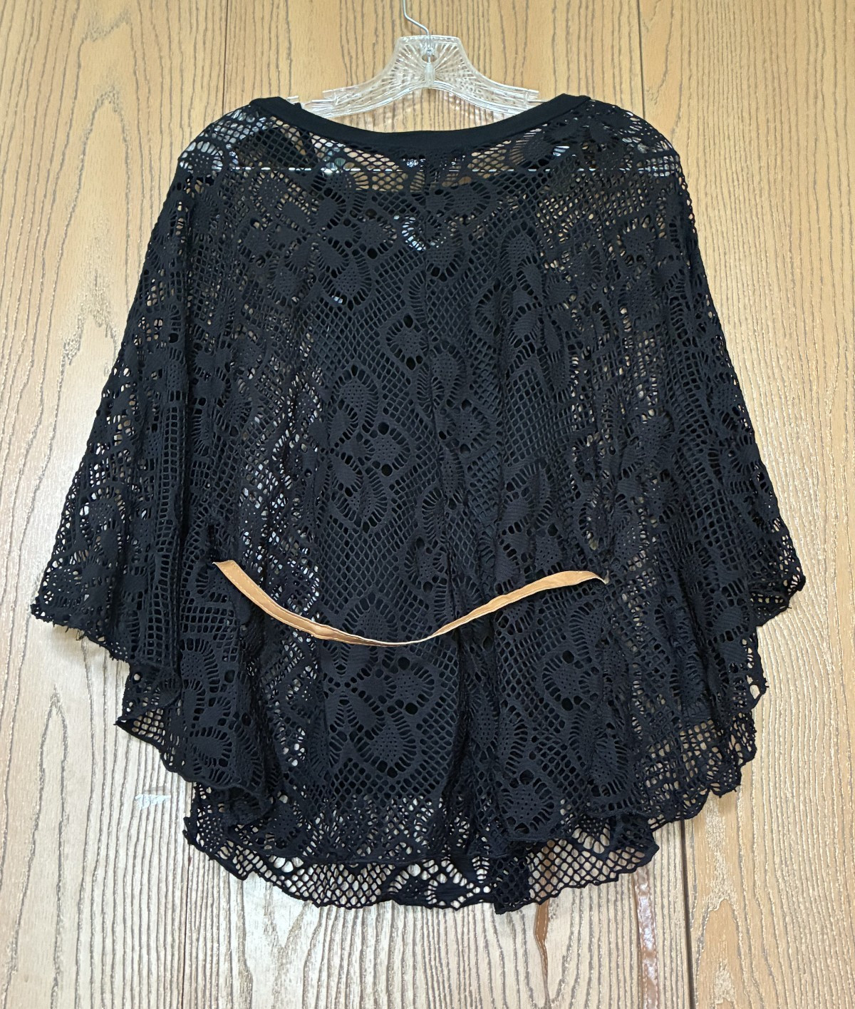 NWT Papillon Black Crochet Lace Belted Poncho Top Camisole Set Medium