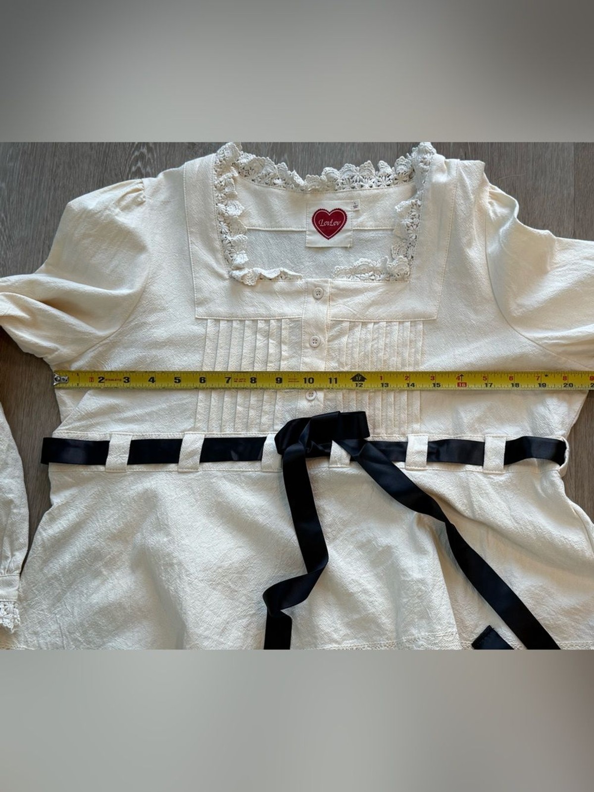 LovLov Cotton Linen Coquette Blouse Ribbon Waist Vintage Style Cottagecore Large