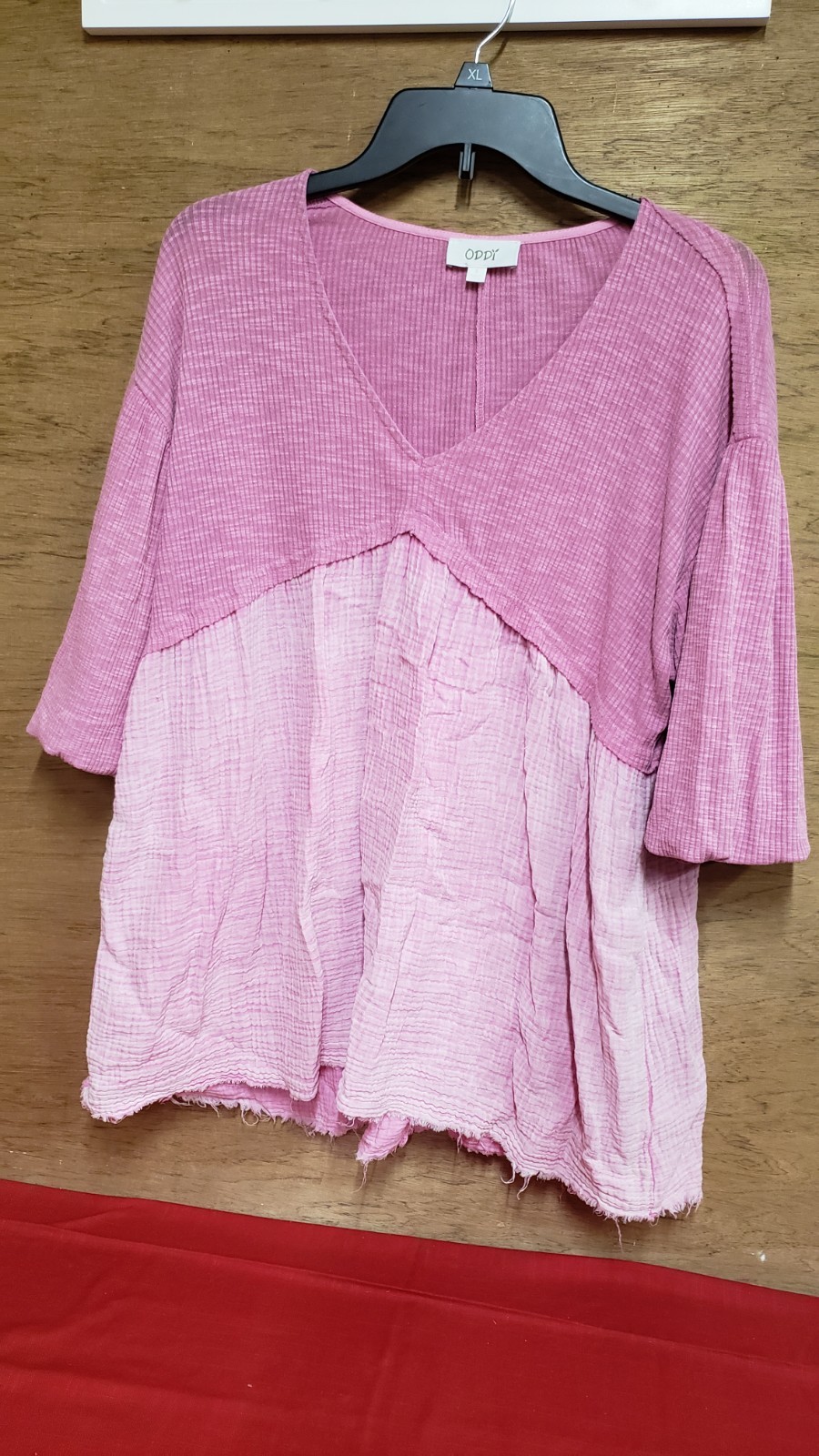 Ladies Oddy VNeck Ragged Edges Top Pink Small