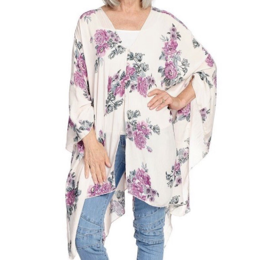 Indigo Thread Co Kimono floral button front Ruana Beach Cover Up Poncho Size L