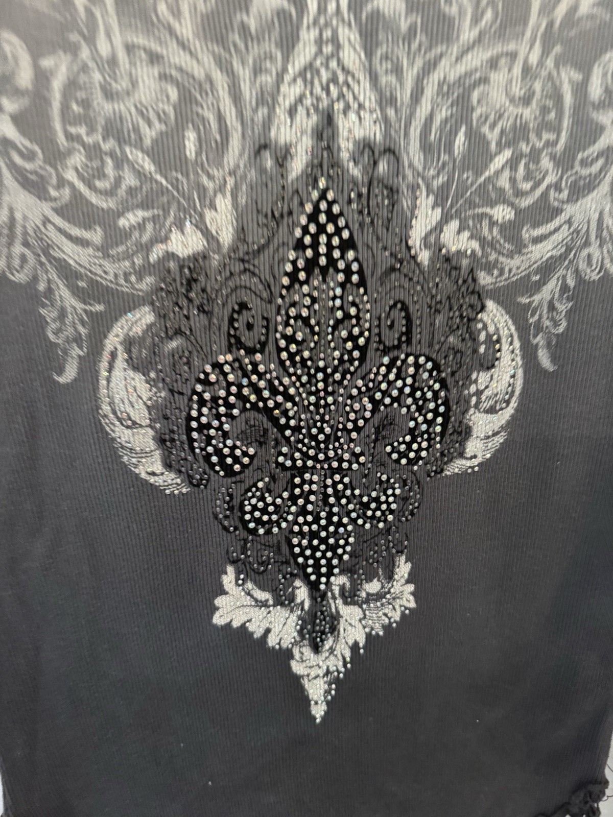 Vocal Women M Sleeveless Knit Graphic Print Angel Tank Rhinestone Lace
