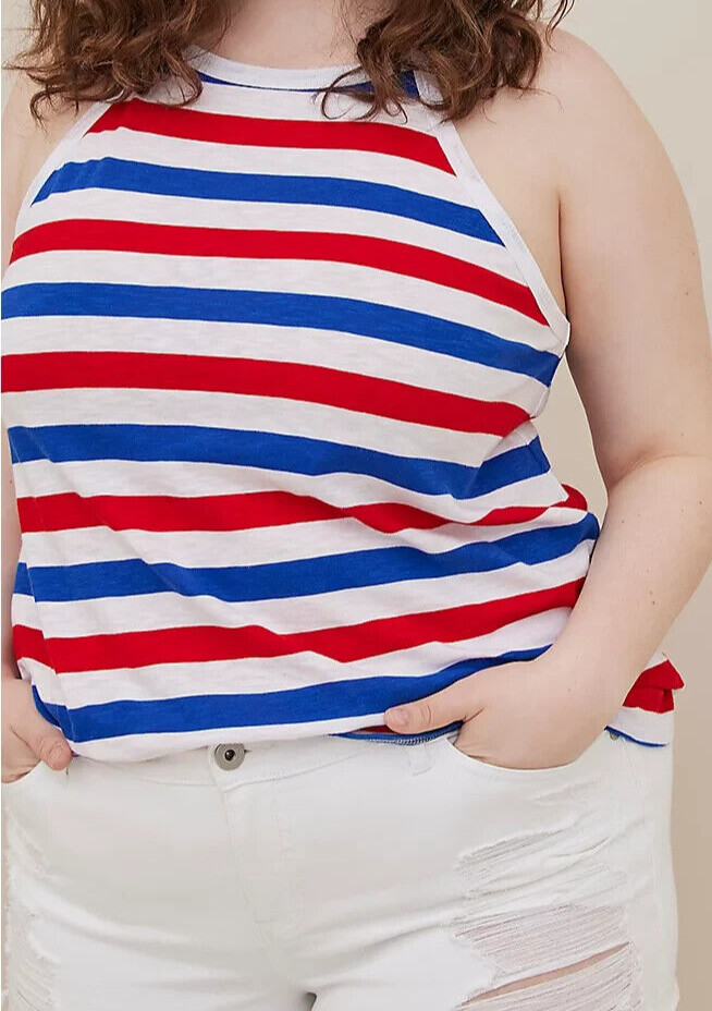 Torrid Heritage Slub High Neck Tank USA Stripe Red White Blue 2 2X 18 20 #B92666