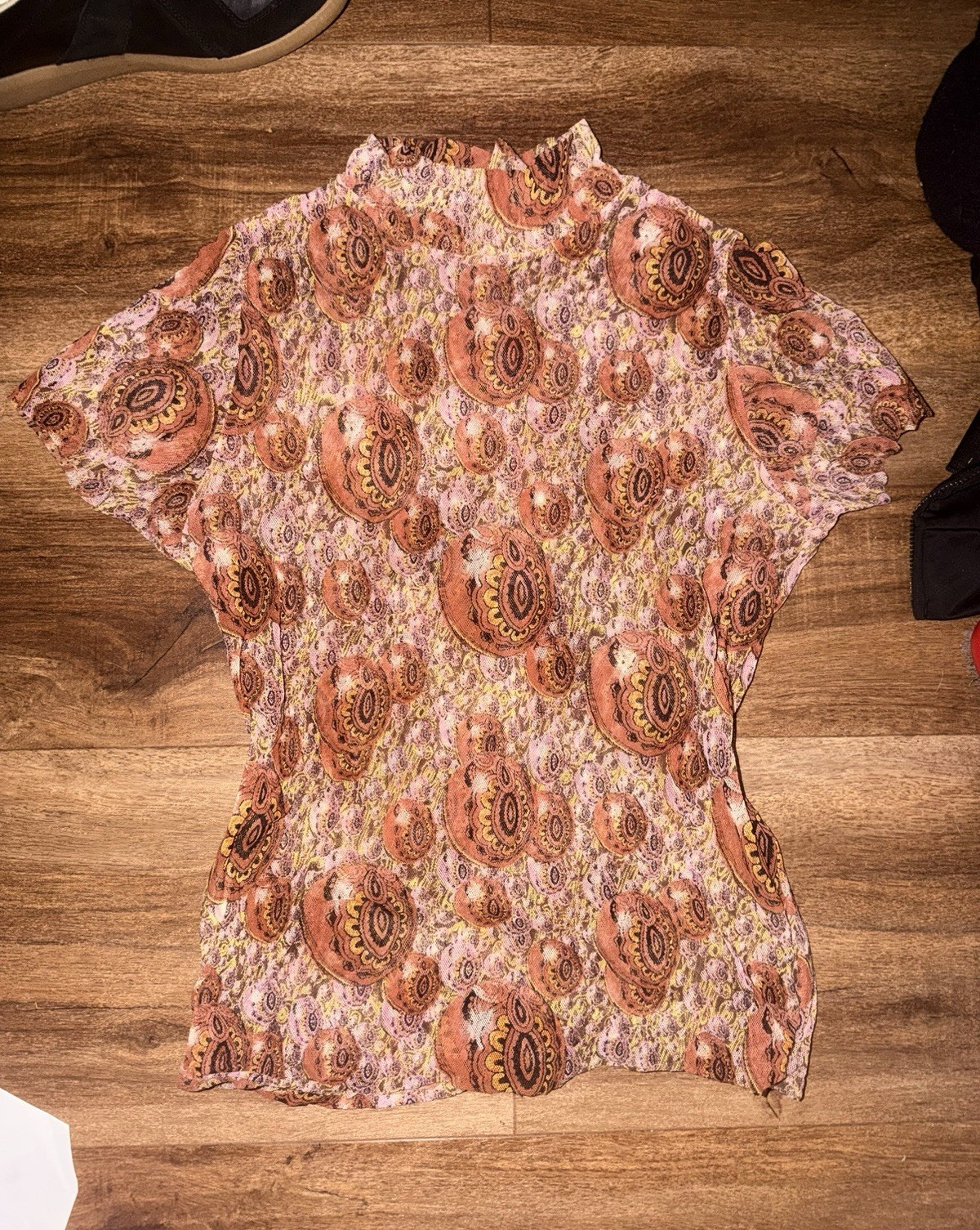 Jean Paul Gaultier Classique Sheer Mesh Mock Neck Paisley Top S Multicolor