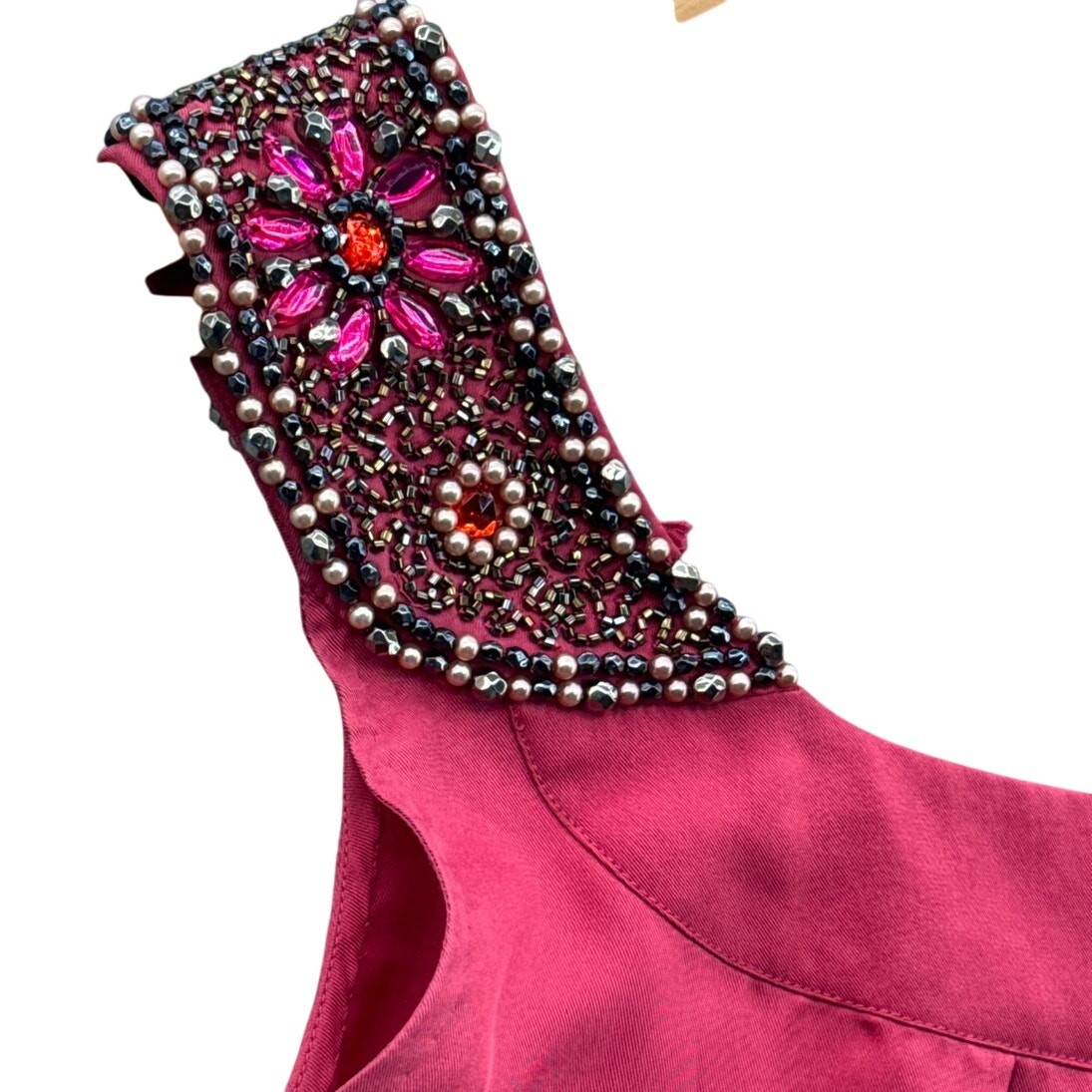 Yoana Baraschi Y2K 90s Hot Pink Silk Beaded Jewel Neck Sleeveless Blouse Women M