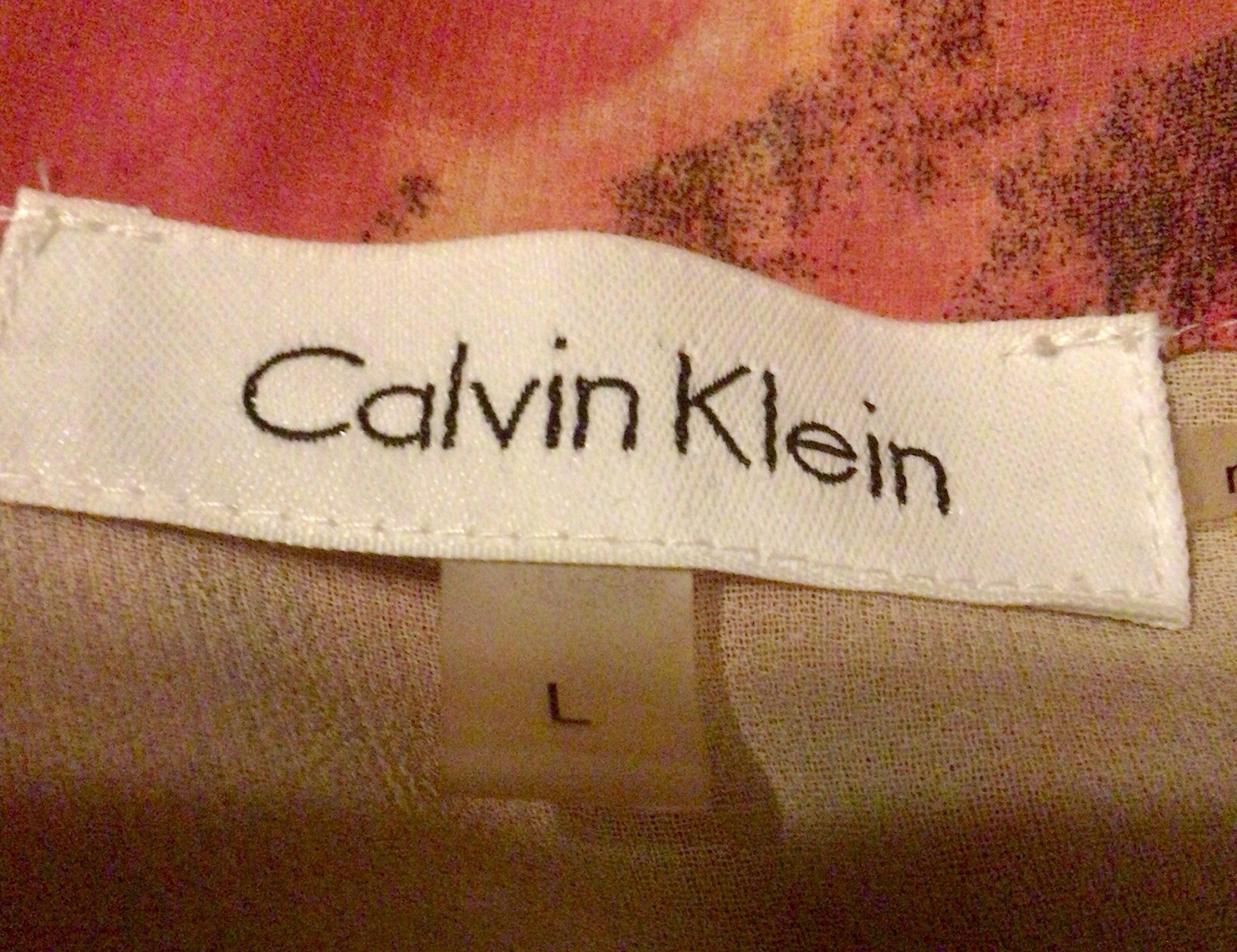 CALVIN KLEIN SIZE L TOP MULTI ORANGE WATERCOLORED PRINT LINED DRAPED NECKLINE