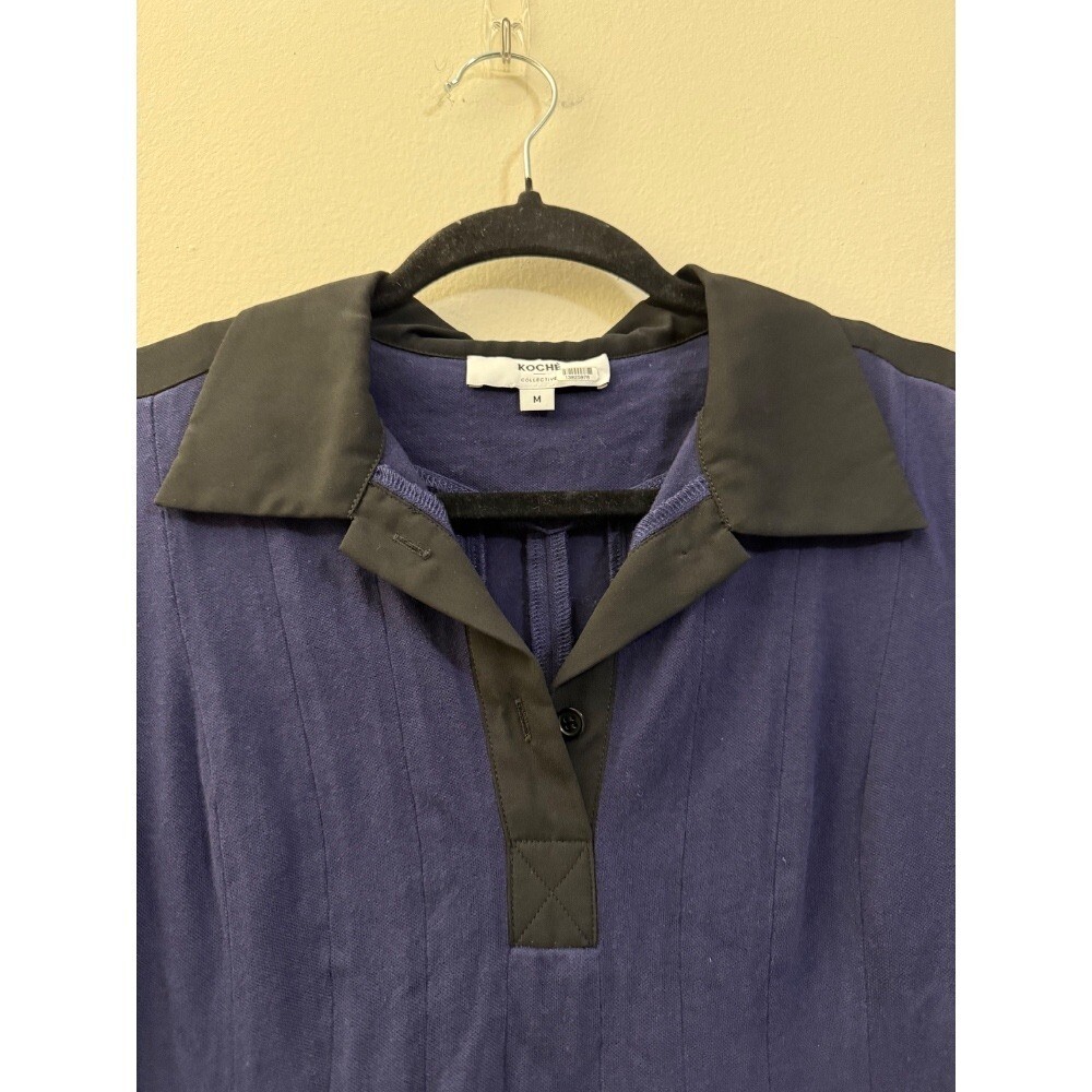 Koche Collective Pleated Peplum Collared Blouse in Navy Blue and Black – M