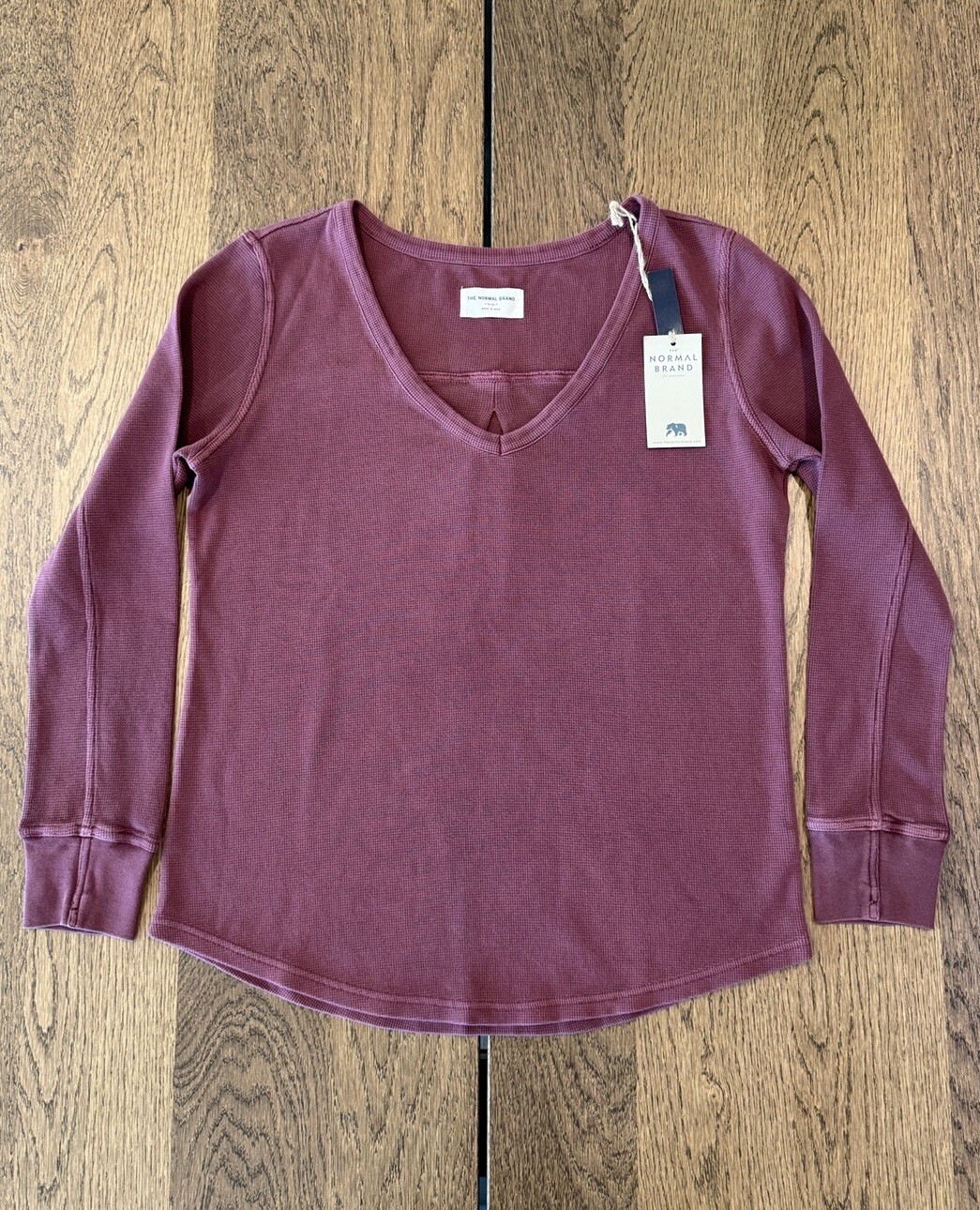 The Normal Brand Vintage Thermal Shirt Women’s Size L Oxblood V Neck Long Sleeve