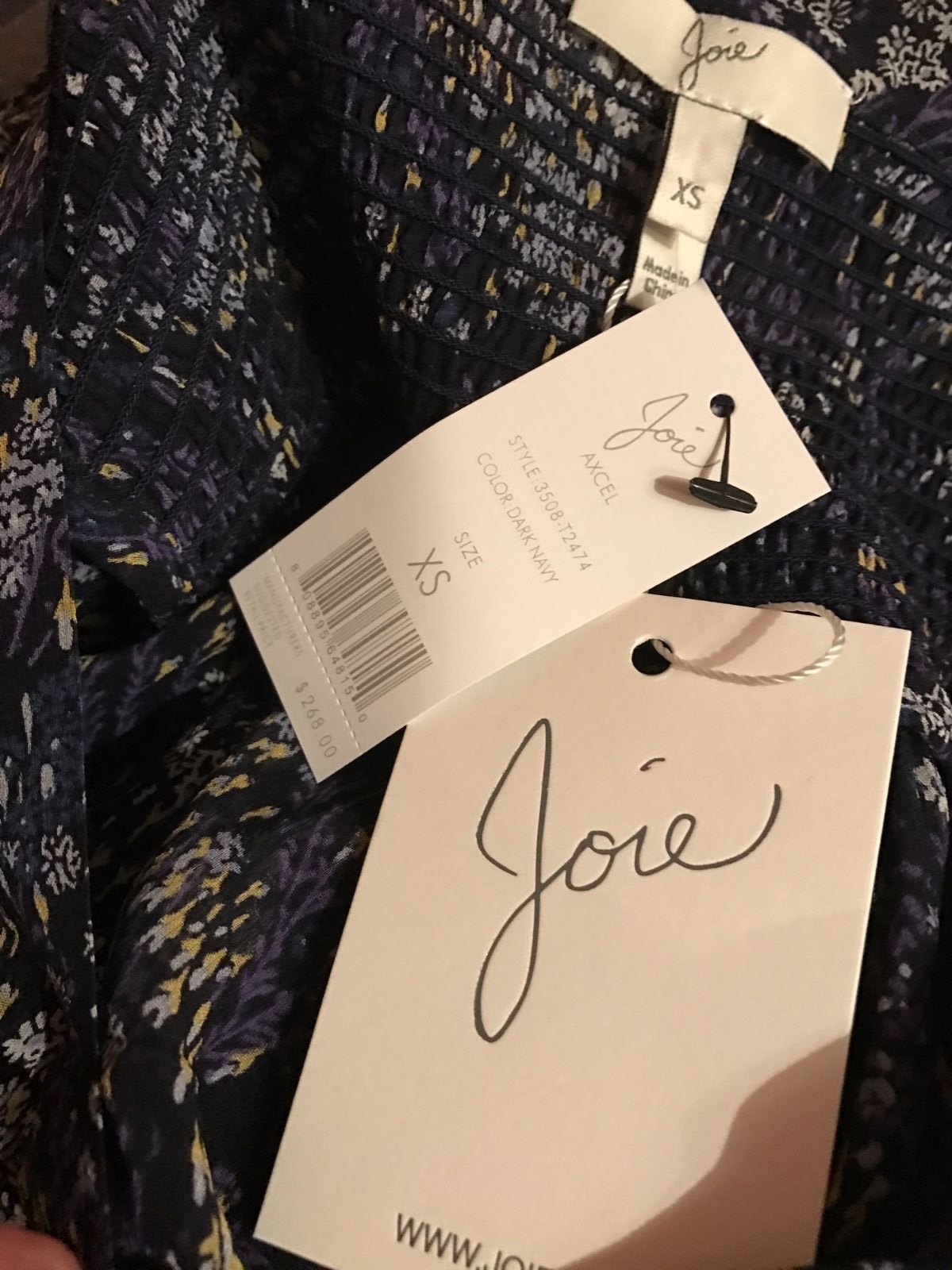 $268 NWT JOIE Axel Silk Floral Printed Dark Navy Blouse sz XS