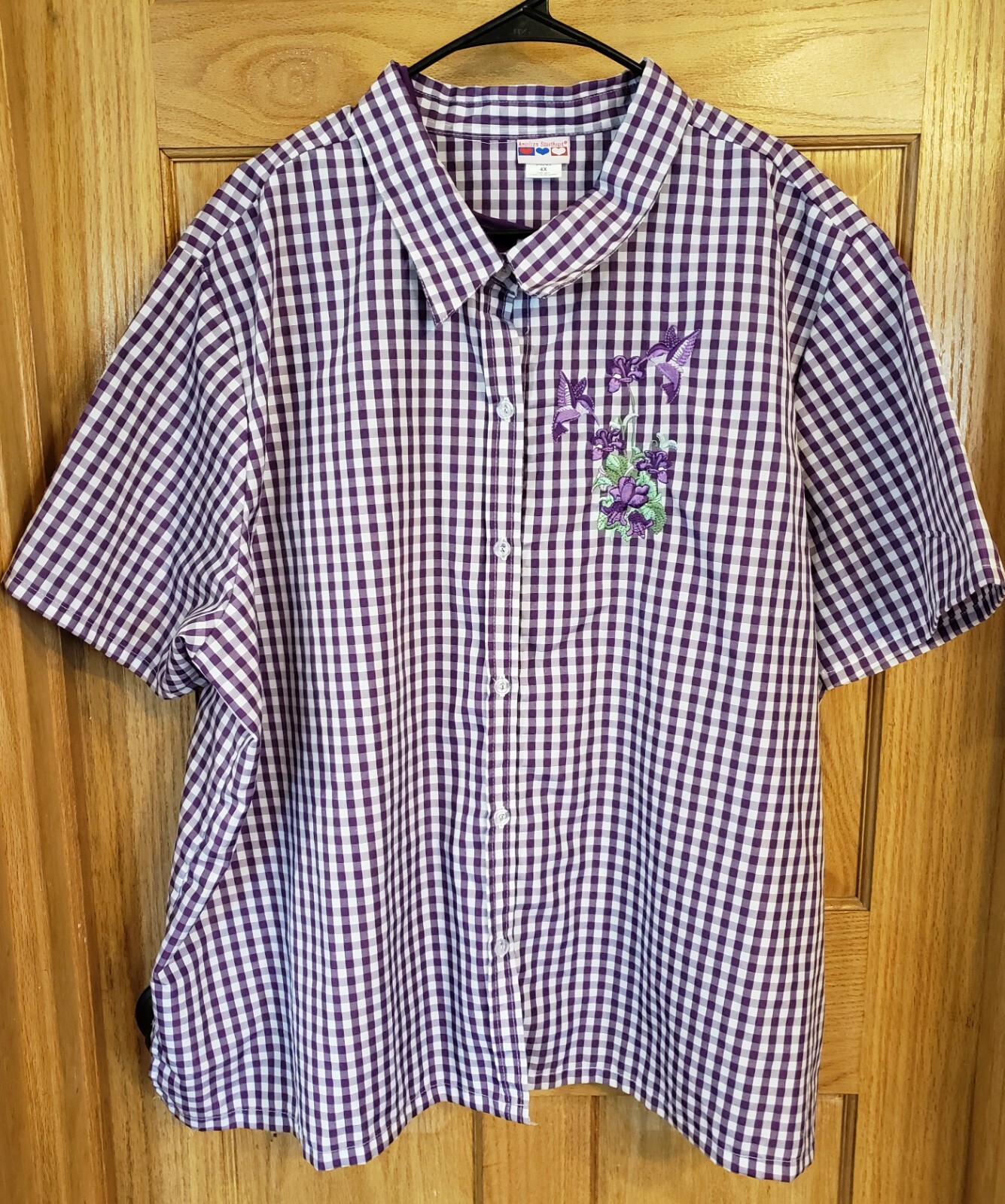 4XL American Sweetheart 2-Piece Women Purple Check Tank Button Up Top Shirt 4X