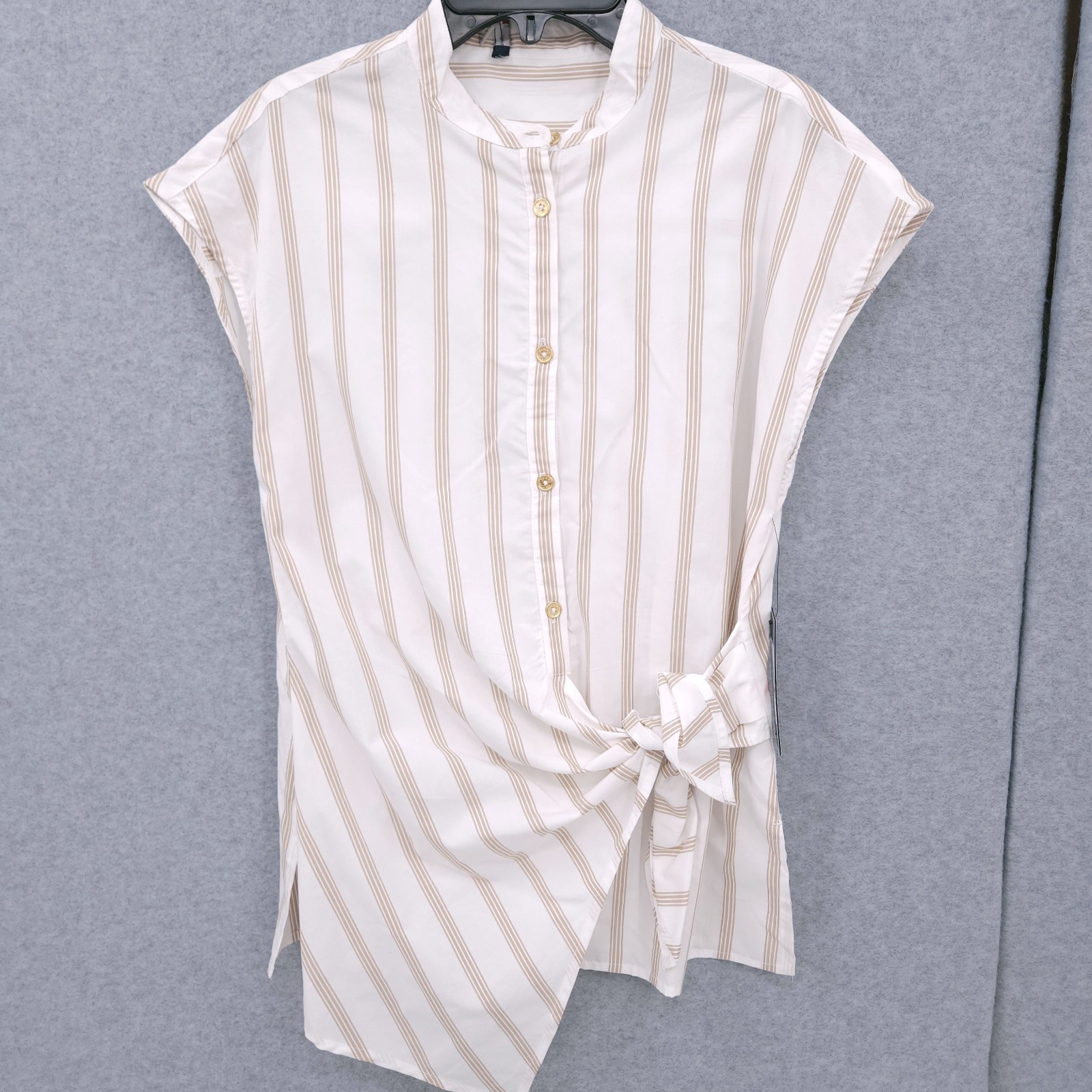 Tommy Hilfiger Striped Side Tie Cap Sleeve Button Front Blouse Womens XS NWT