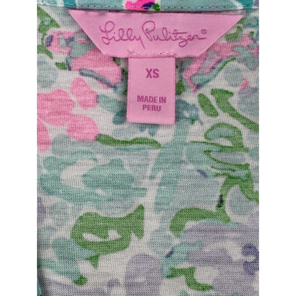 Lilly Pulitzer Braylon Tunic XS Pool Blue Southern Charm Pima Cotton Floral Top