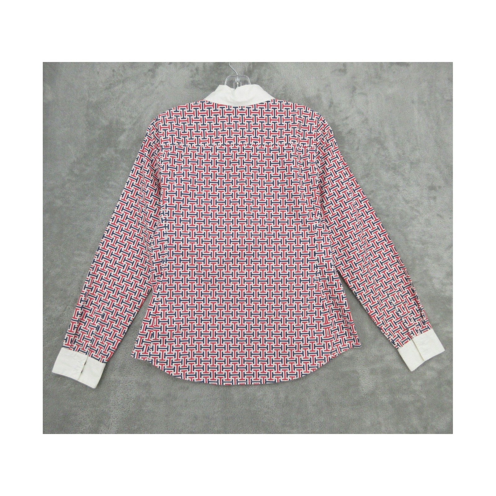 Tommy Hilfiger Shirt Womens Size M Monogram Logo Button Front Office Preppy Red