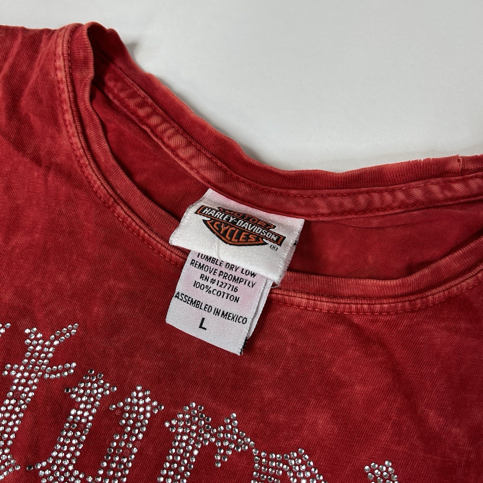 Y2K Harley Davidson Women’s Size Large Short Sleeve Shirt Sturgis 2010 Red #3987