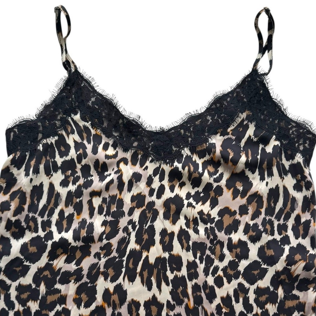 BP. Leopard Cami Animal Print Tank Top Lace Lingerie Womens Sz XS Black Tan Y2K