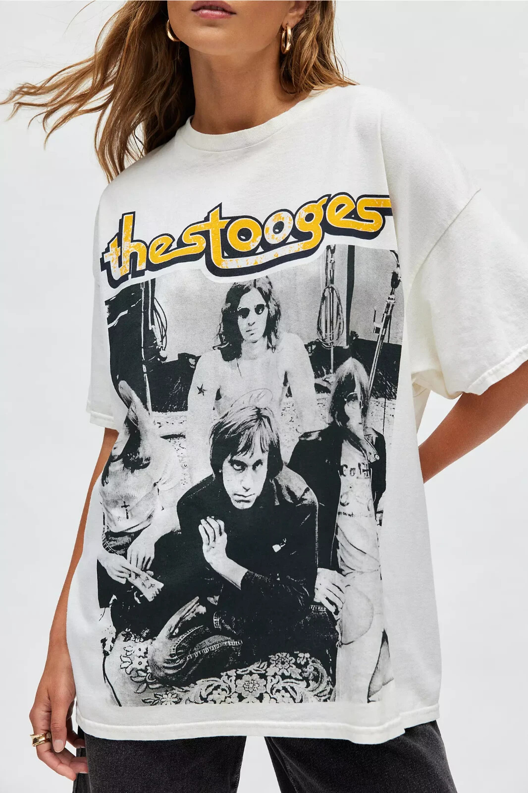 Iggy Pop The Stooges Womens Retro Graphic Cream T-Shirt Dress New S/M