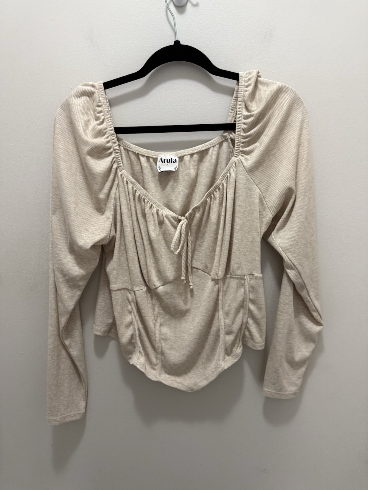 Arula Beige Ribbed Long Sleeve Peplum Top – Size 0X