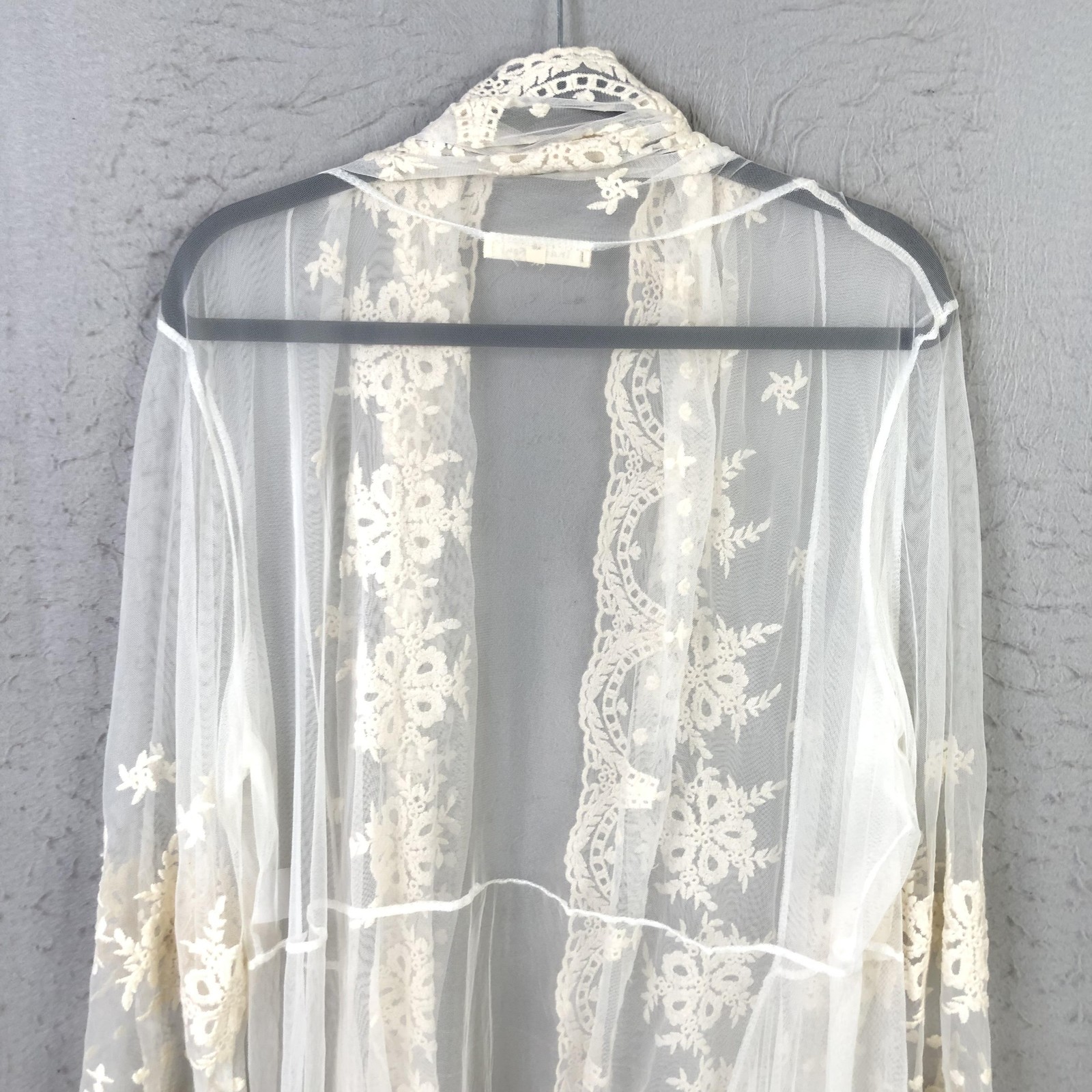 Indigo Soul Kimono Cardigan Womens Large White Sheer Lace Fairy Grunge Victorian