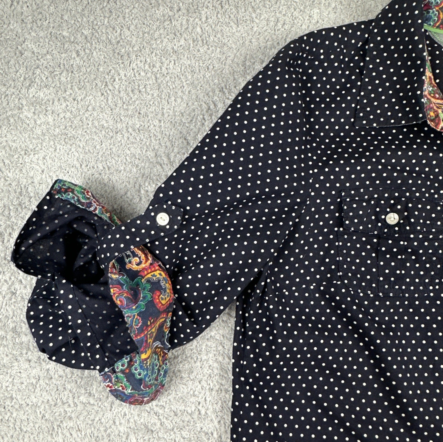 Tommy Hilfiger Women’s Polka Dot Shirt M Navy & White Top Long Sleeve Flip Cuff