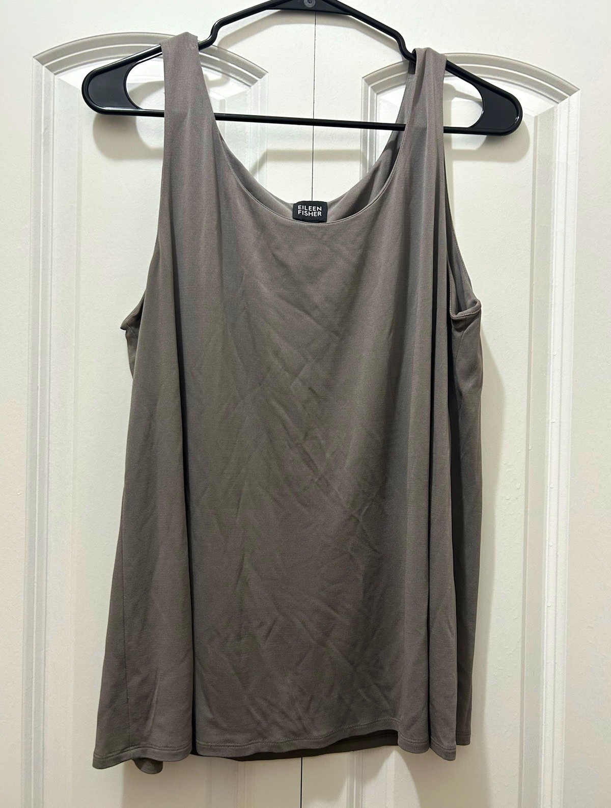 Eileen Fisher Women’s Gray Taupe 100% Silk Knit Scoop Neck Sleeveless Tank Top L