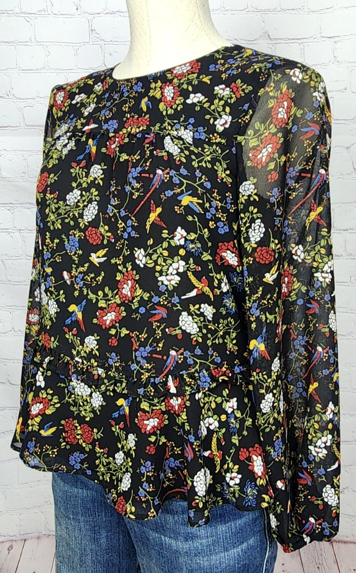 Madewell Blouse Floral Ruffles Sheer Sleeves Prairie Fairy Goth Cottagecore XS