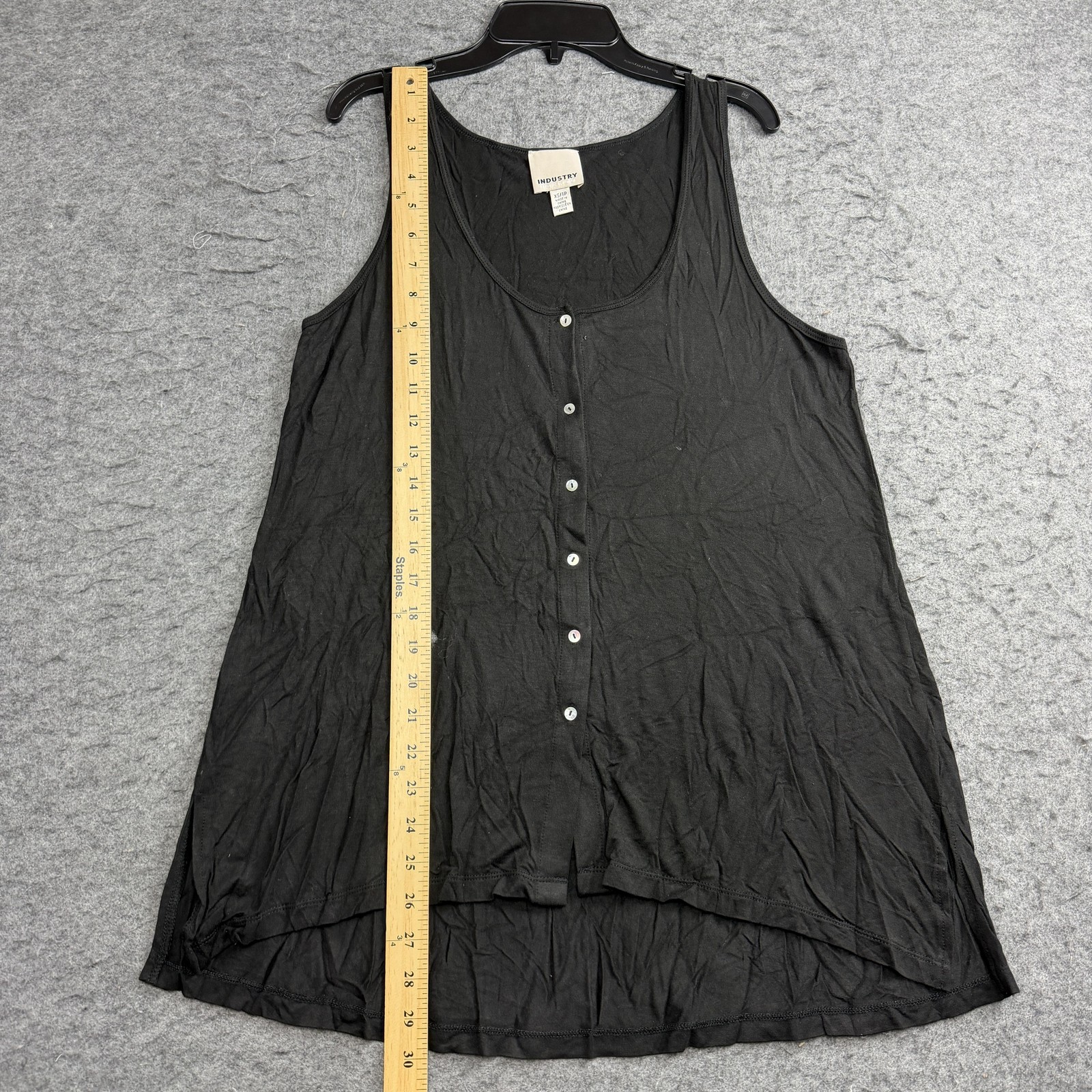 Industry Tank Top Womens XS, Black Button Front Scoop Neck Tunic Stretch Jersey