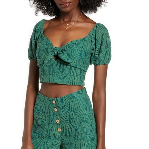 4SI3NNA Mabel Green Lace Crop Top Size S New Without Tags