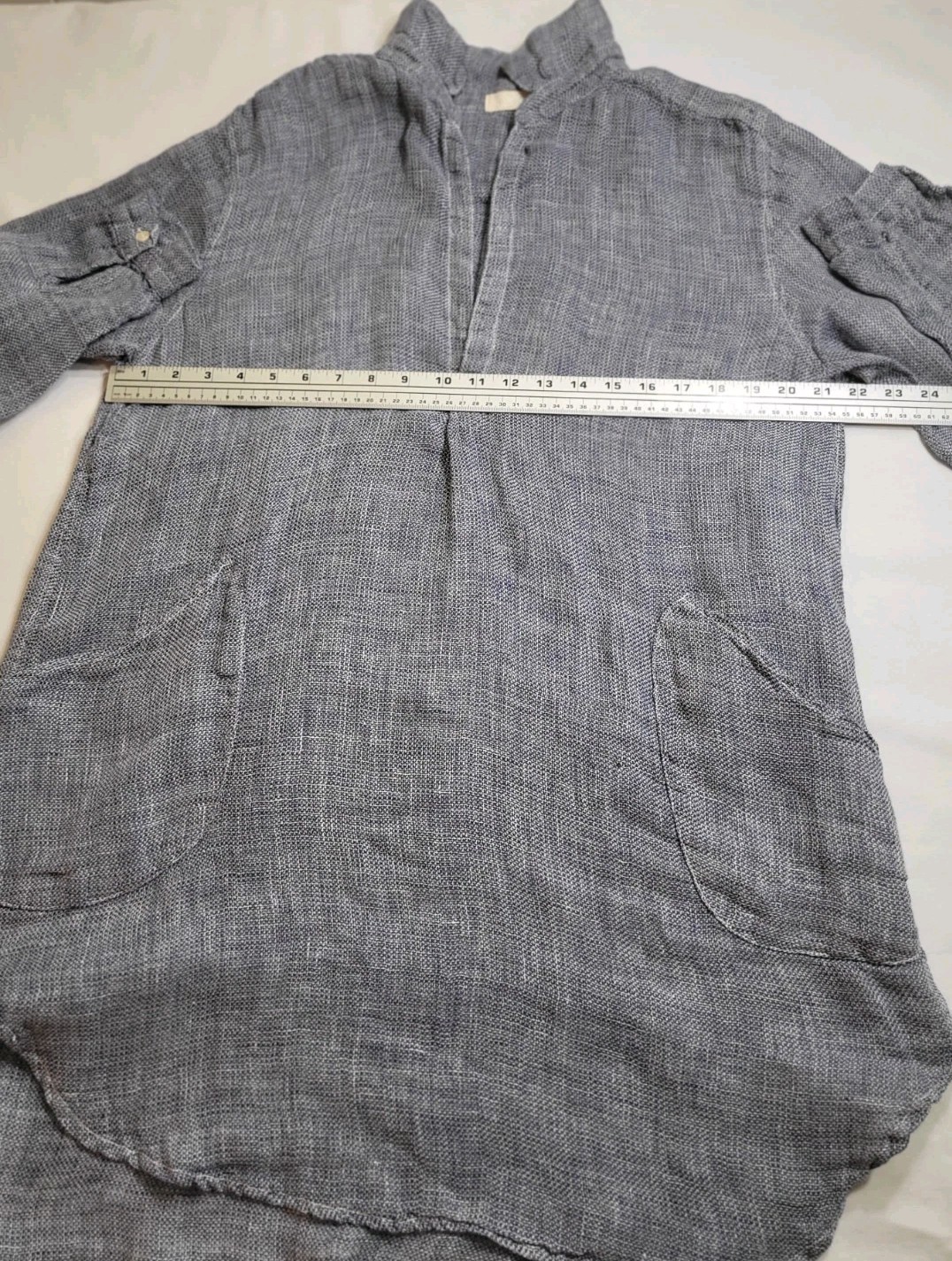 CP Shades 100% Linen Teton Tunic Dress Beach Coverup Blue Size M Long Sleeve
