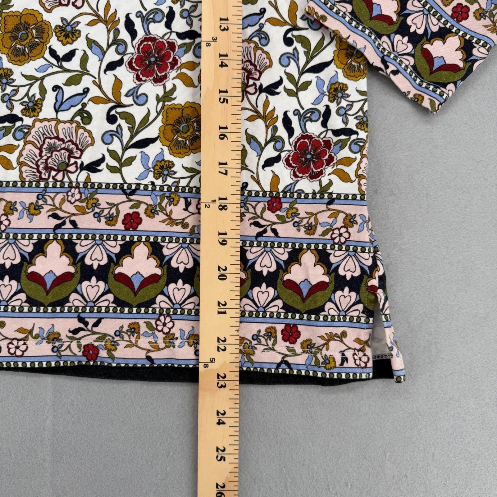 Allison Daley Petites Floral Lace Up Neck Top White Multi Color PL 3/4 Sleeve