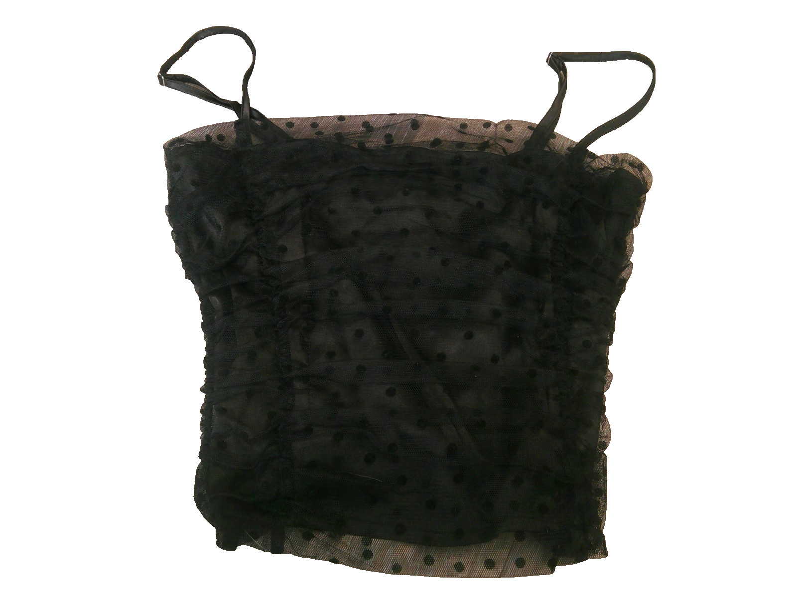 Raisonnel Crop Top Womens Small Black Smocked Ruched Spaghetti Strap Polka Dot