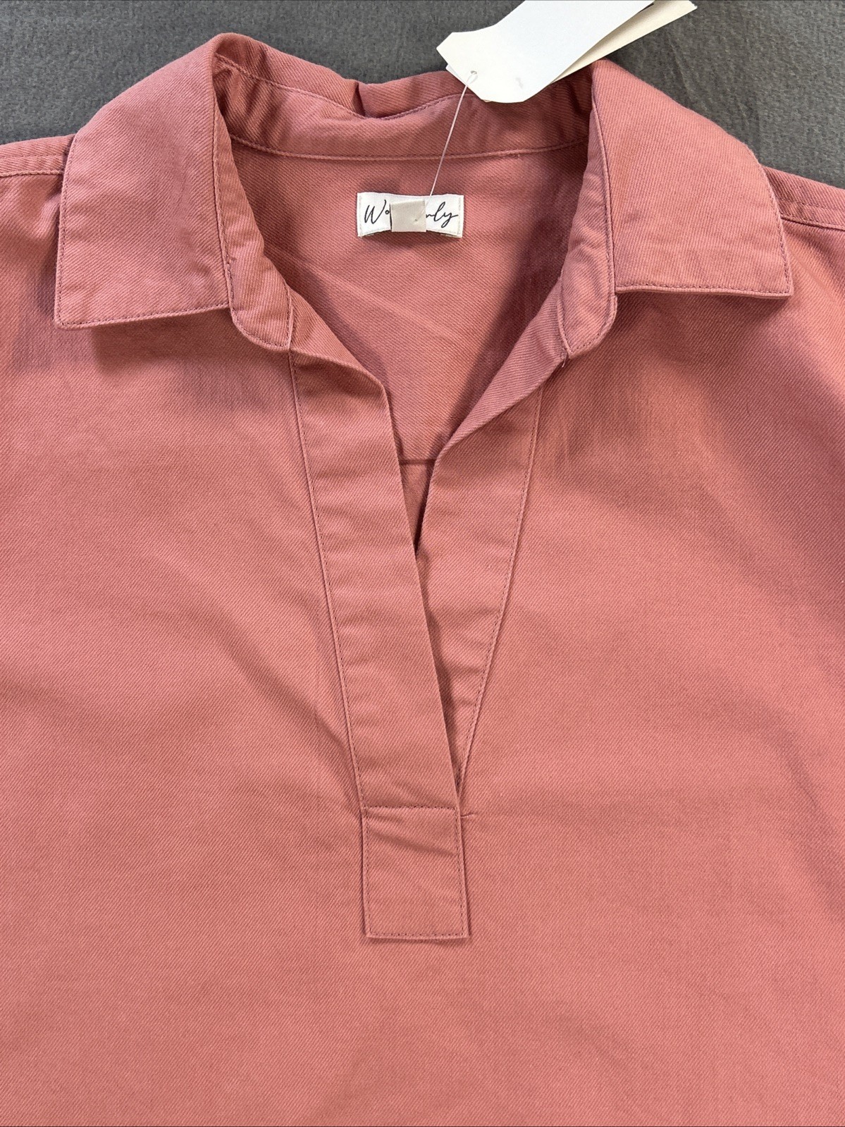 Wonderly Size L NWT Rose Long Sleeve Boyfriend Stretch Denim Henley Western