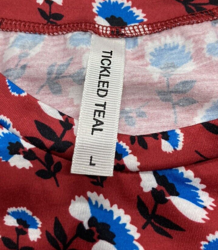 Tickled Teal RED Floral Blouse Women’s Size Large