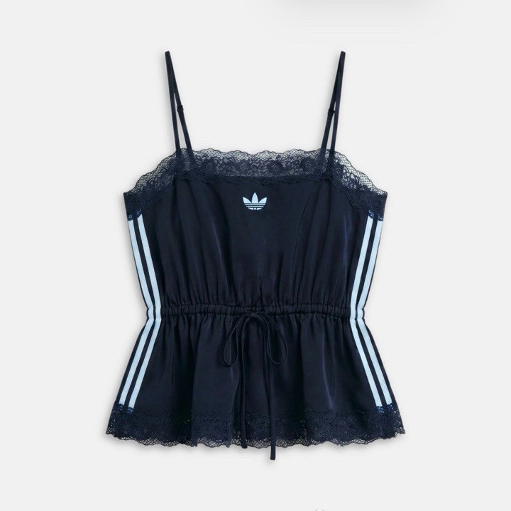 adidas Originals x ASOS Navy Cami Camisole Lace Trim Drawstring Waist Sz S